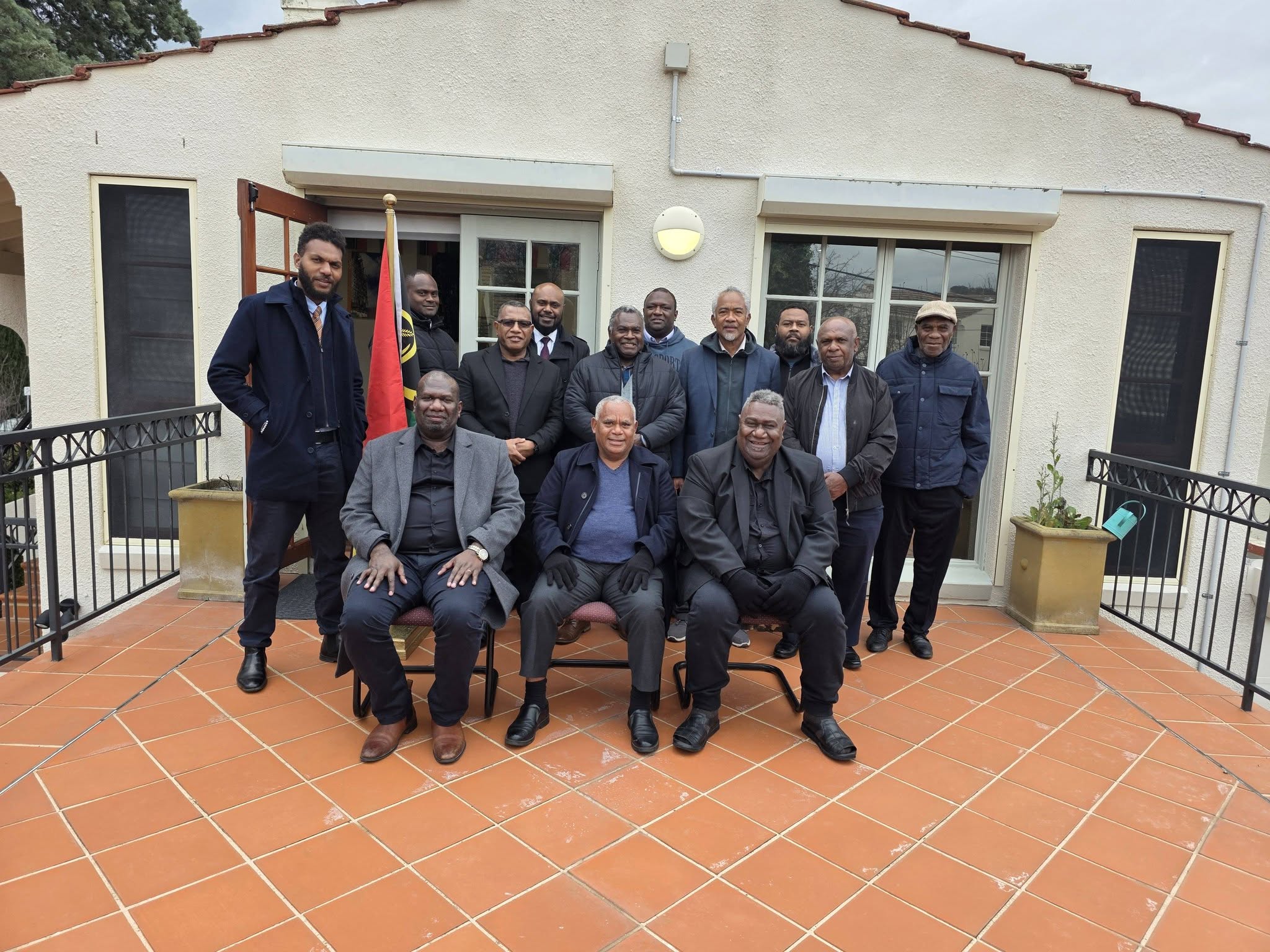 Acting Vanuatu High Commission Mr. Ernest Guy Sumptoh Welcomes the Prime Minister and Official Delegation at the High Commission in Canberra, Australia.